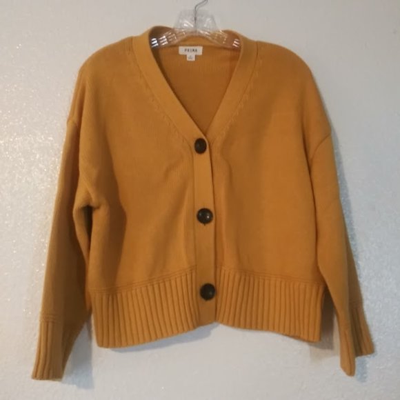 Prima women's size M yellow chunky button up sweater - Picture 1 of 14